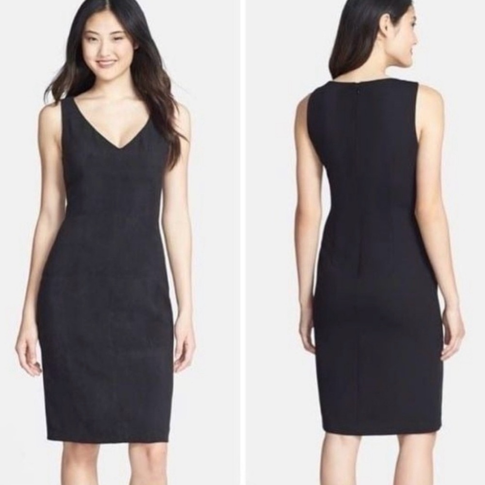 Vince Camuto Faux Suede V-Neck Midi Dress Navy Size 2